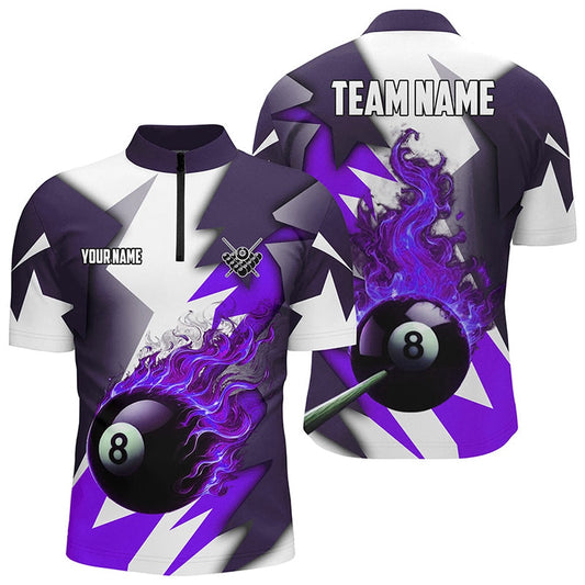 Custom Purple Flaming 8 Ball Pool Jersey Jersey Shirt Team League Billiard Shirts, Billiard Team Jersey Shirt