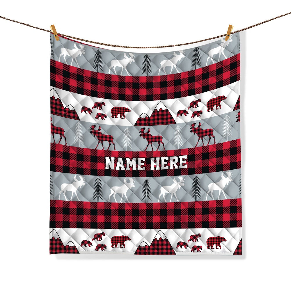 Custom Red Buffalo Plaid Bedding Set & Pillowcases, Rustic Moose Bear Quilt Bedding Set, Christmas Beddings, Xmas Bedding Sets
