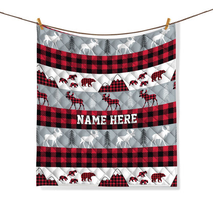 Custom Red Buffalo Plaid Bedding Set & Pillowcases, Rustic Moose Bear Quilt Bedding Set, Christmas Beddings, Xmas Bedding Sets