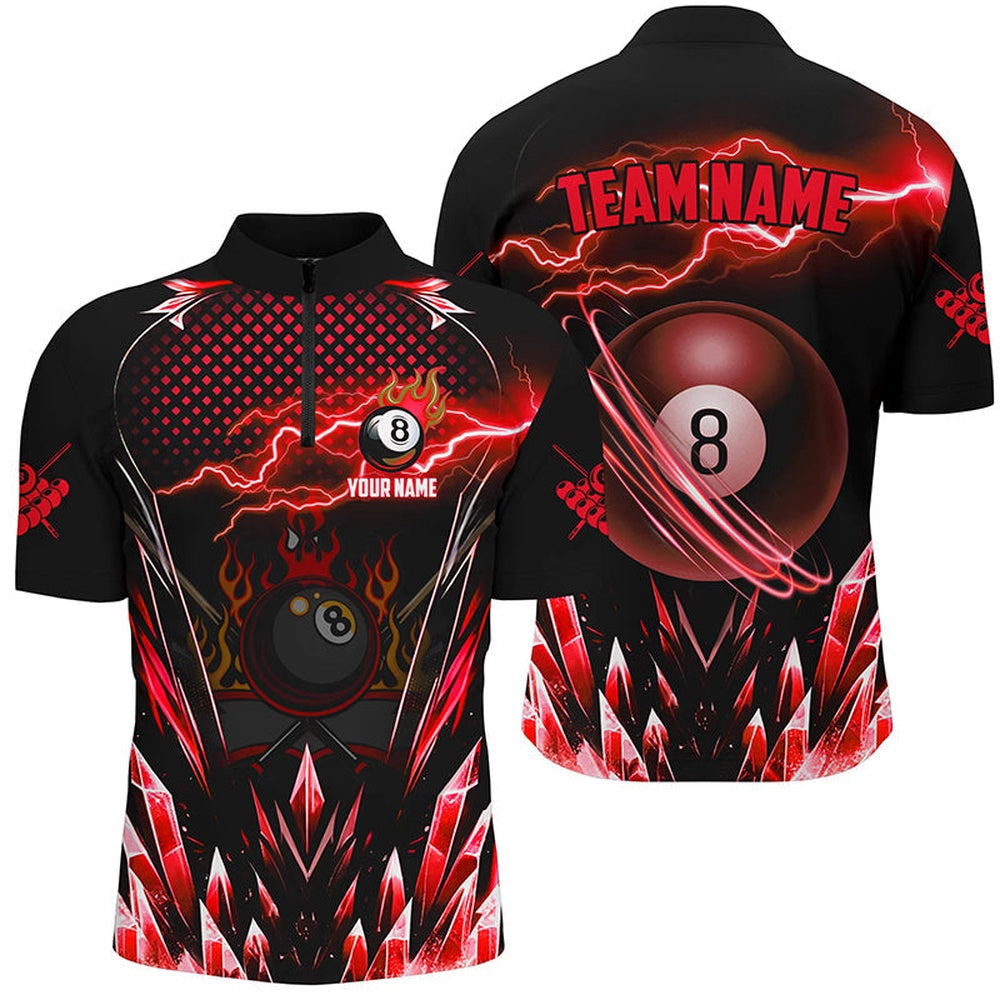 Custom Red Icy Lightning 8 Ball Pool Jersey Shirts, Billiard Team League Jersey, Billiard Team Jersey Shirt