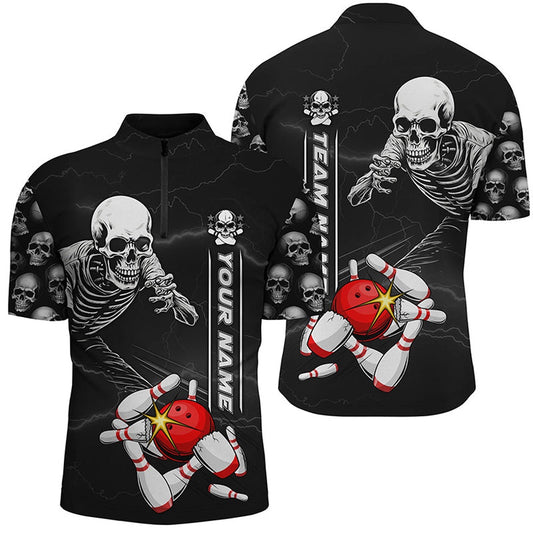 Custom Skull Bowling Jersey Shirtunisex Halloween Skeleton Team Bowling Shirts, Bowling Jersey Shirt