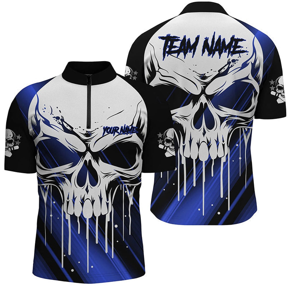 Custom Skull Bowling Jerseys  For Men Bowling Team Jersey Shirthalloween Outfits Blue , Bowling Jersey Shirt
