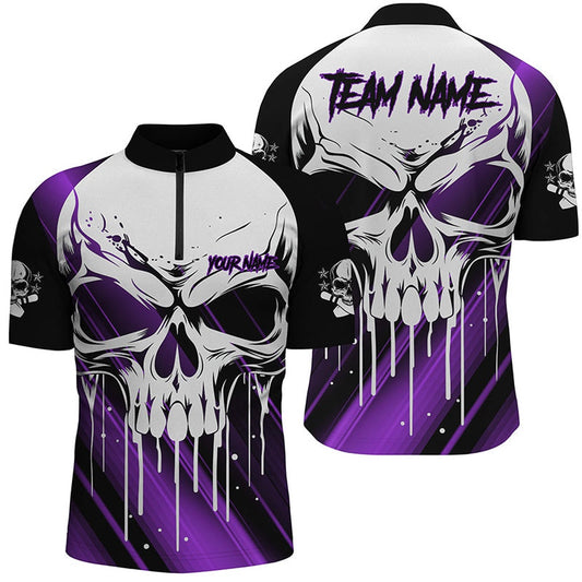 Custom Skull Bowling Jerseys  For Men Bowling Team Jersey Shirthalloween Outfits Purple , Bowling Jersey Shirt