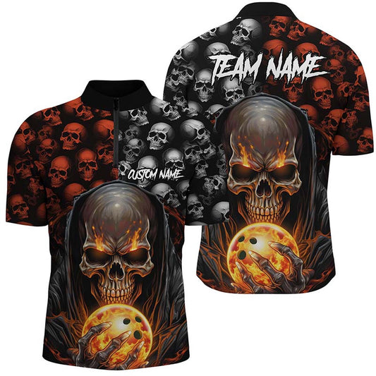 Custom Skull Bowling Men Jersey Shirtbowling League Team Jerseys Bowling Halloween Outfits , Bowling Jersey Shirt