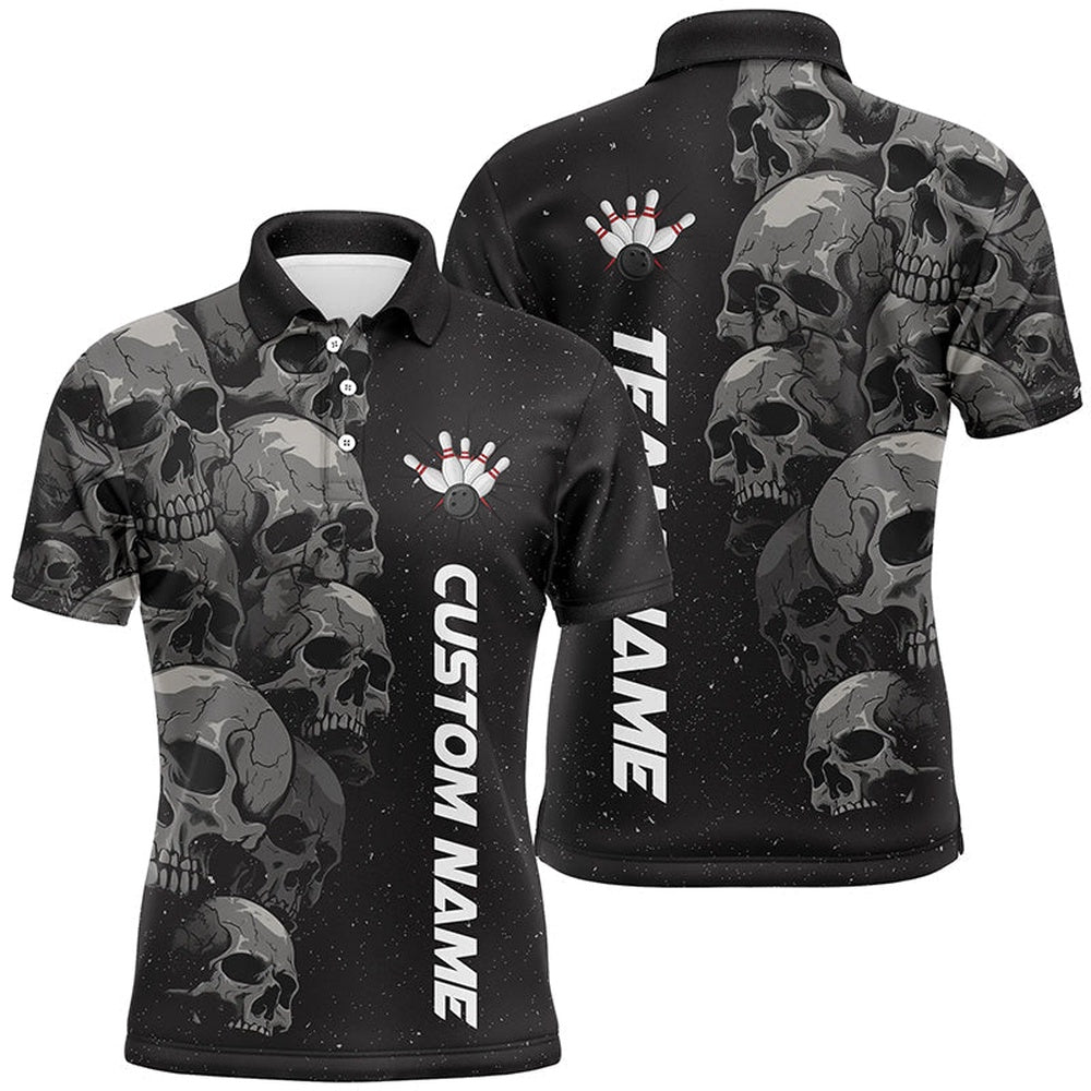 Custom Skull Bowling Shirt For Men Custom Bowling League Shirts Bowling Polo For Halloween, Bowling Team Shirts