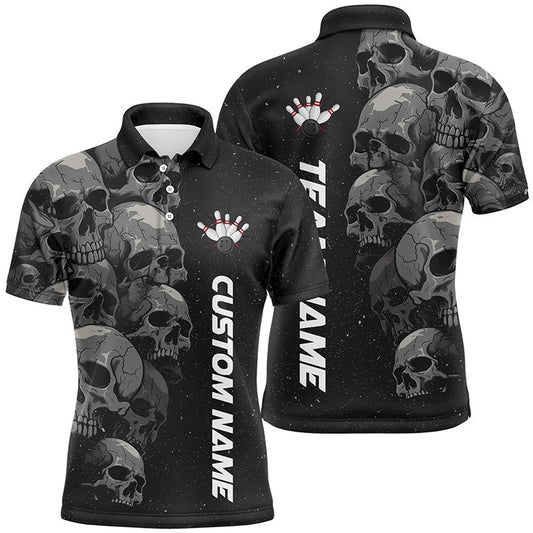 Custom Skull Bowling Shirt For Men Custom Bowling League Shirts Bowling Polo For Halloween, Bowling Team Shirts