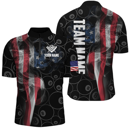 Custom Vintage Smoke US Flag Billiard Jerseys Shirts For Men, Custom 8 Ball Pool Team Jerseys, Billiard Team Jersey Shirt