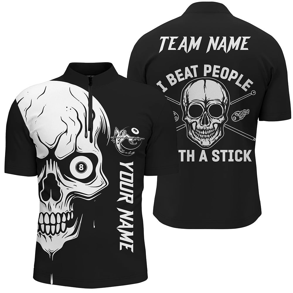Custom White Skull Billiard I Beat People With A Stick Personalized Jersey Shirts, Billiard Team Jersey Shirt