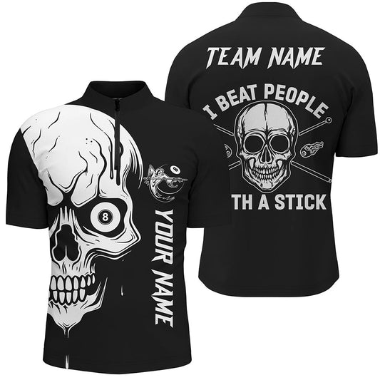 Custom White Skull Billiard I Beat People With A Stick Personalized Jersey Shirts, Billiard Team Jersey Shirt