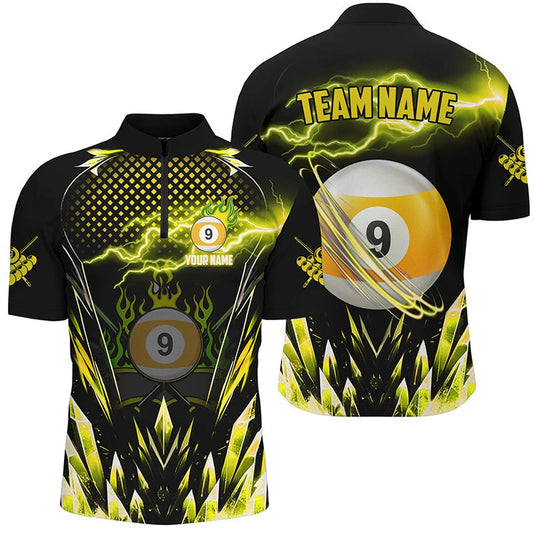 Custom Yellow Icy Lightning 9 Ball Pool Jersey Shirt, Billiard Team League Jersey, Billiard Team Jersey Shirt