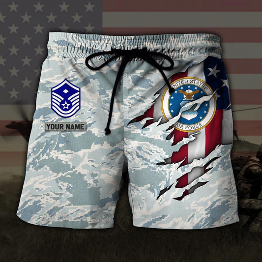 Custom Your Name And Rank US Air Force US Military Hawaiian Short, Short Military, Short Beach, Us Military Shorts