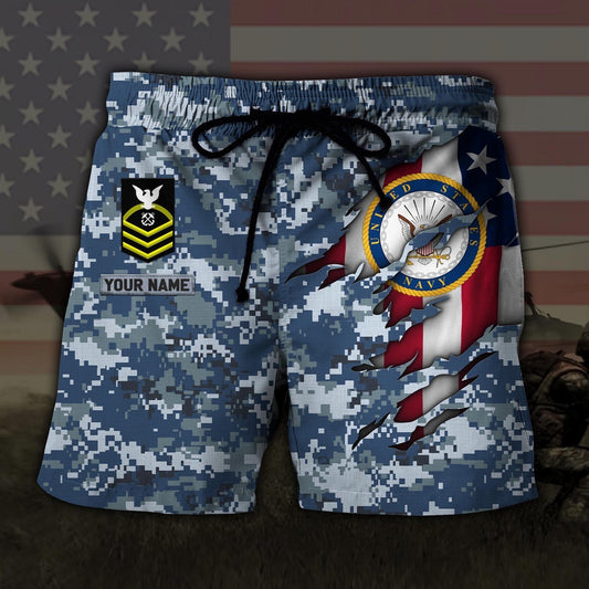 Custom Your Name And Rank US Navy US Military Hawaiian Short, Short Military, Short Beach, Us Military Shorts