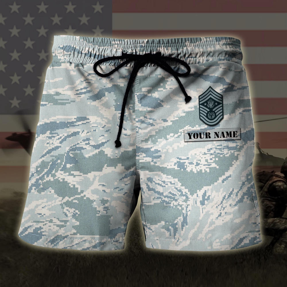 Custom Your Name And Rank Us Air Force US Military Veteran Hawaiian Short, Short Military, Short Beach, Us Military Shorts