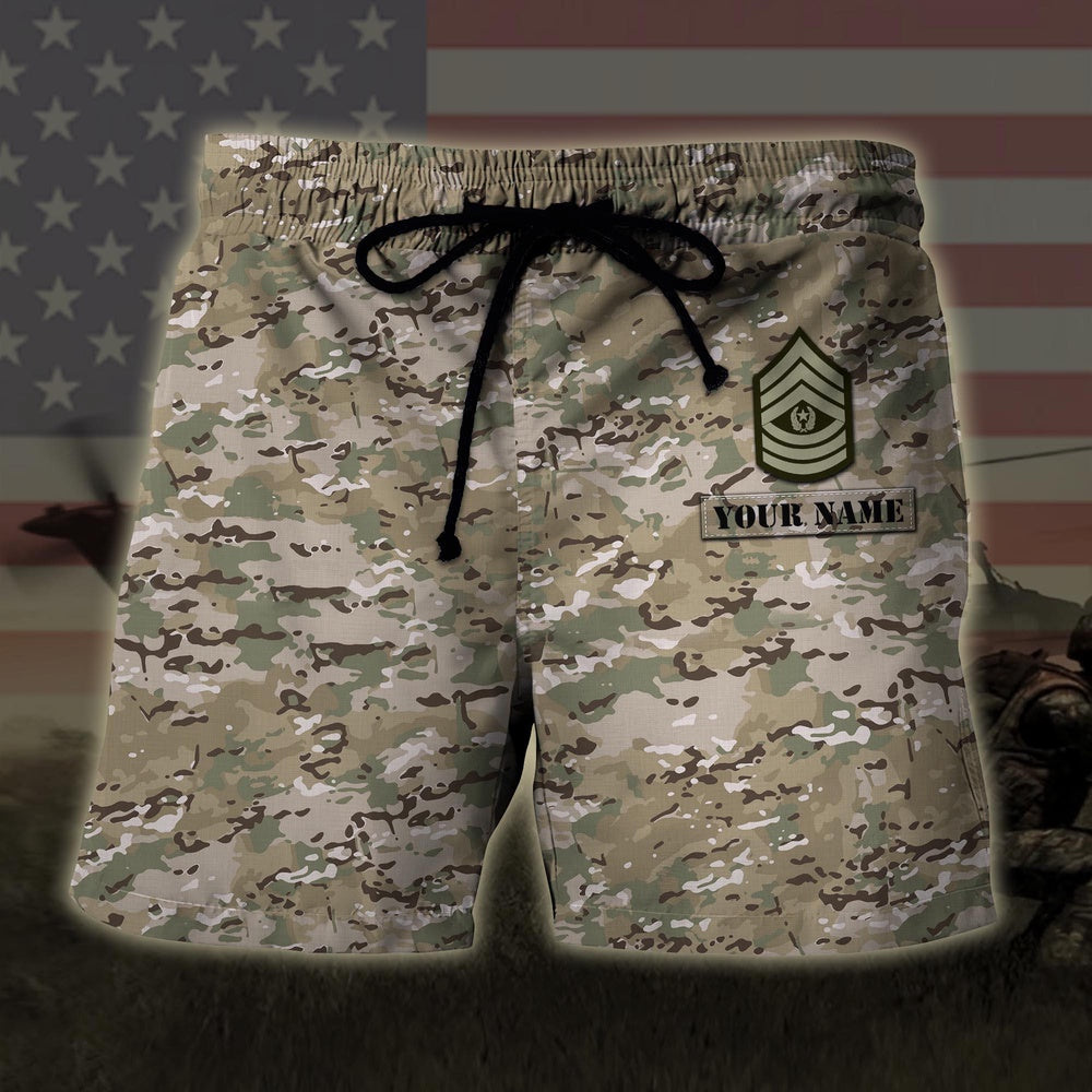 Custom Your Name And Rank Us Army US Military Veteran Hawaiian Short, Short Military, Short Beach, Us Military Shorts
