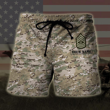 Custom Your Name And Rank Us Army US Military Veteran Hawaiian Short, Short Military, Short Beach, Us Military Shorts