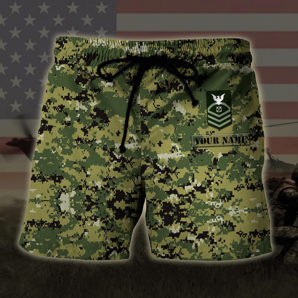 Custom Your Name And Rank Us Coast Guard US Military Veteran Hawaiian Short, Short Military, Short Beach, Us Military Shorts