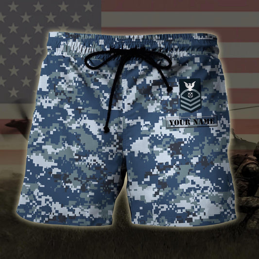 Custom Your Name And Rank Us Navy US Military Veteran Hawaiian Short, Short Military, Short Beach, Us Military Shorts