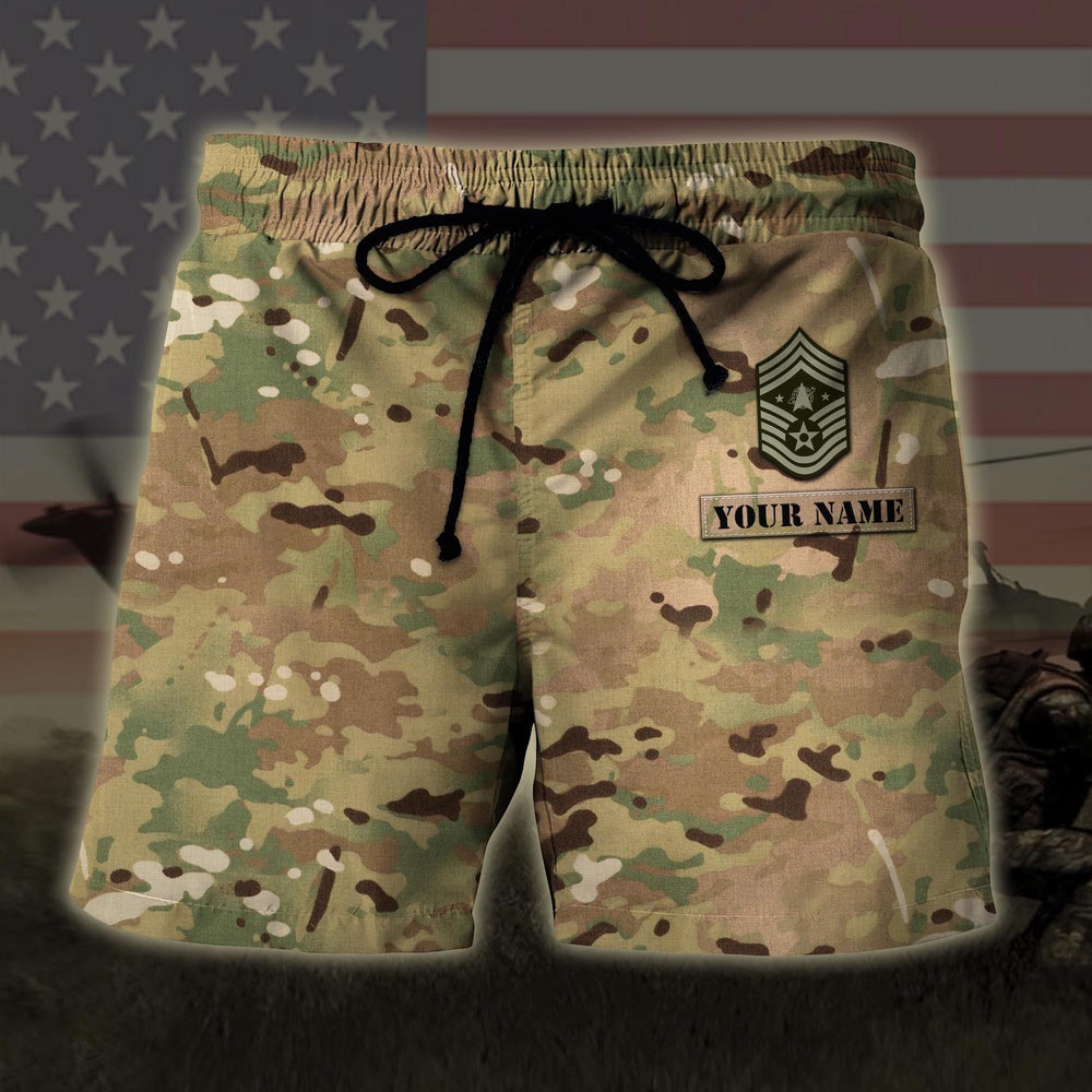 Custom Your Name And Rank Us Space Force US Military Veteran Hawaiian Short, Short Military, Short Beach, Us Military Shorts