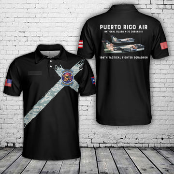 Custom name Puerto Rico Air National Guard A-7D Corsair II 198th Tactical Fighter Squadron Polo Shirt, Veteran Polo Shirt