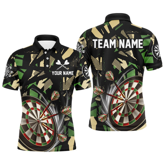 Customized 3D Darts Board Jungle Camo Men Darts Polo Shirts, Camo Darts Polo Shirts, Darts Team Polo Shirt