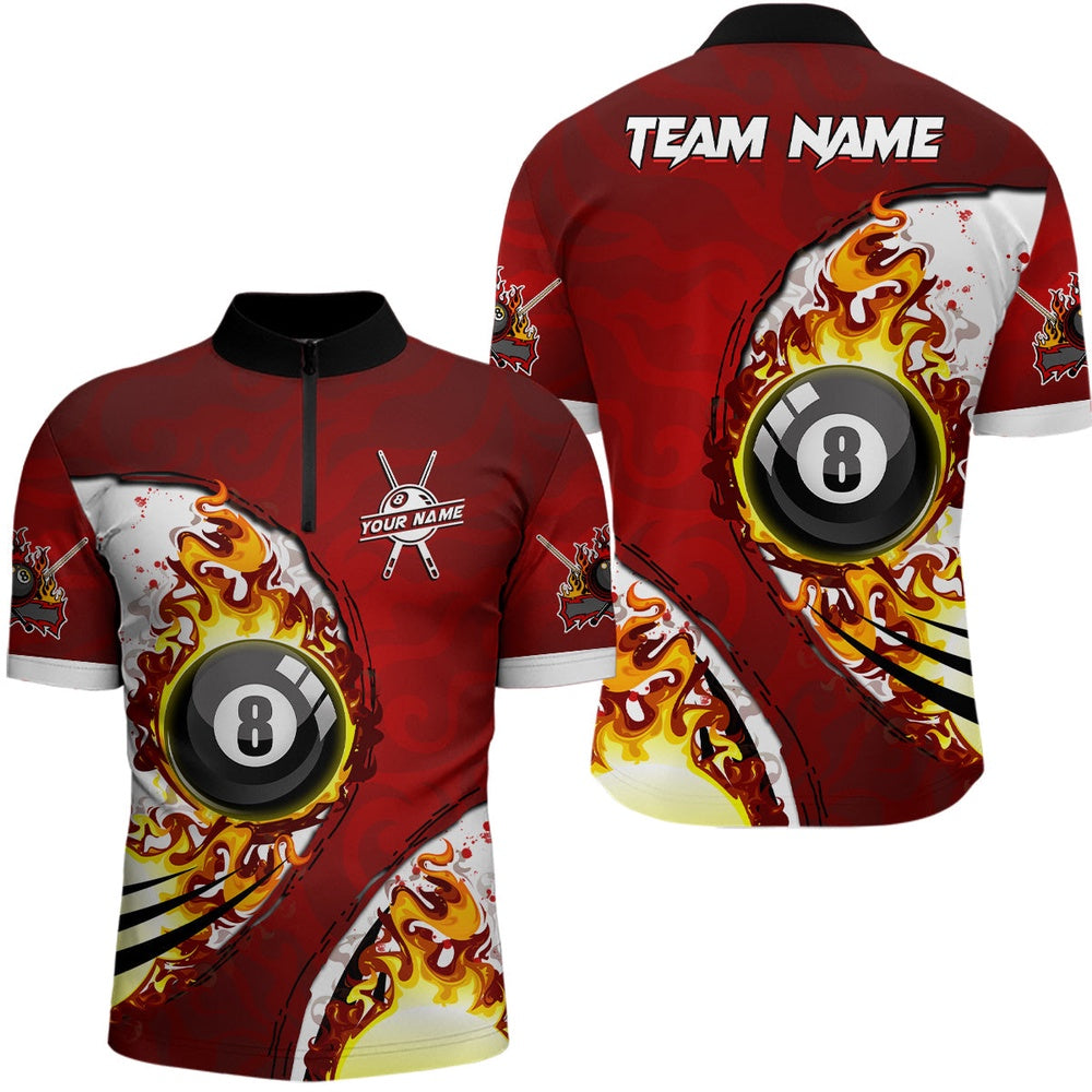 Customized 8 Ball Fire Pool Billiards Jersey Shirt Best Billiard Team Name Unisex, Billiard Team Jersey Shirt