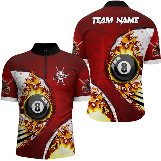 Customized 8 Ball Fire Pool Billiards Jersey Shirt Best Billiard Team Name Unisex, Billiard Team Jersey Shirt
