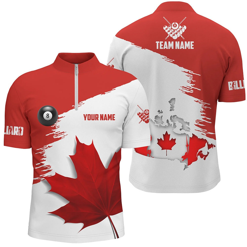 Customized Billiard Canadian Leaf Jersey Shirt, Patriotic Canada Billiard Shirts, Billiard Team Jersey Shirt