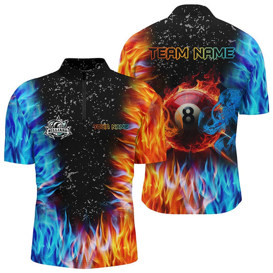 Customized Billiard Fire Water 3D Printed Jersey Shirt 8 Ball Pool Shirt For Team, Billiard Team Jersey Shirt