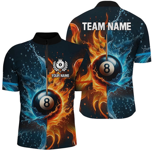 Customized Billiard Water Fire 3D Printed Jersey Shirts, 8 Ball Billiard Attires, Billiard Team Jersey Shirt