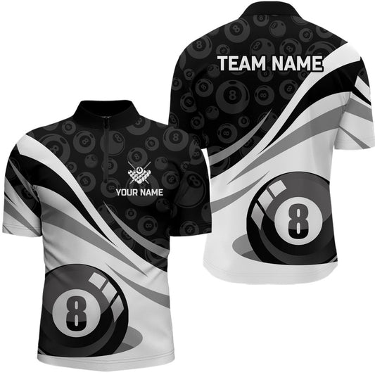 Customized Black White 8 Ball Pool Billiard Jerseys Jersey Shirt Billiard Uniform, Billiard Team Jersey Shirt