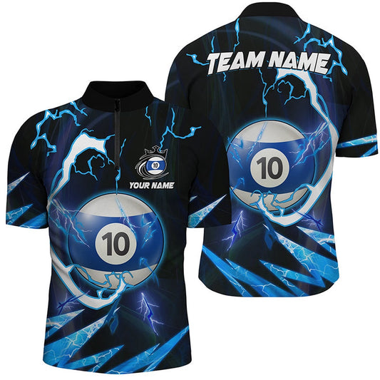Customized Blue 10 Ball Pool Thunder Lighting Jersey Shirt 8 Ball Billiard Shirts, Billiard Team Jersey Shirt