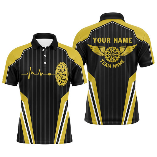 Customized Dart Board Lovers Yellow Heartbeat Mens Polo Shirt Darts Polo For Men, Darts Team Polo Shirt