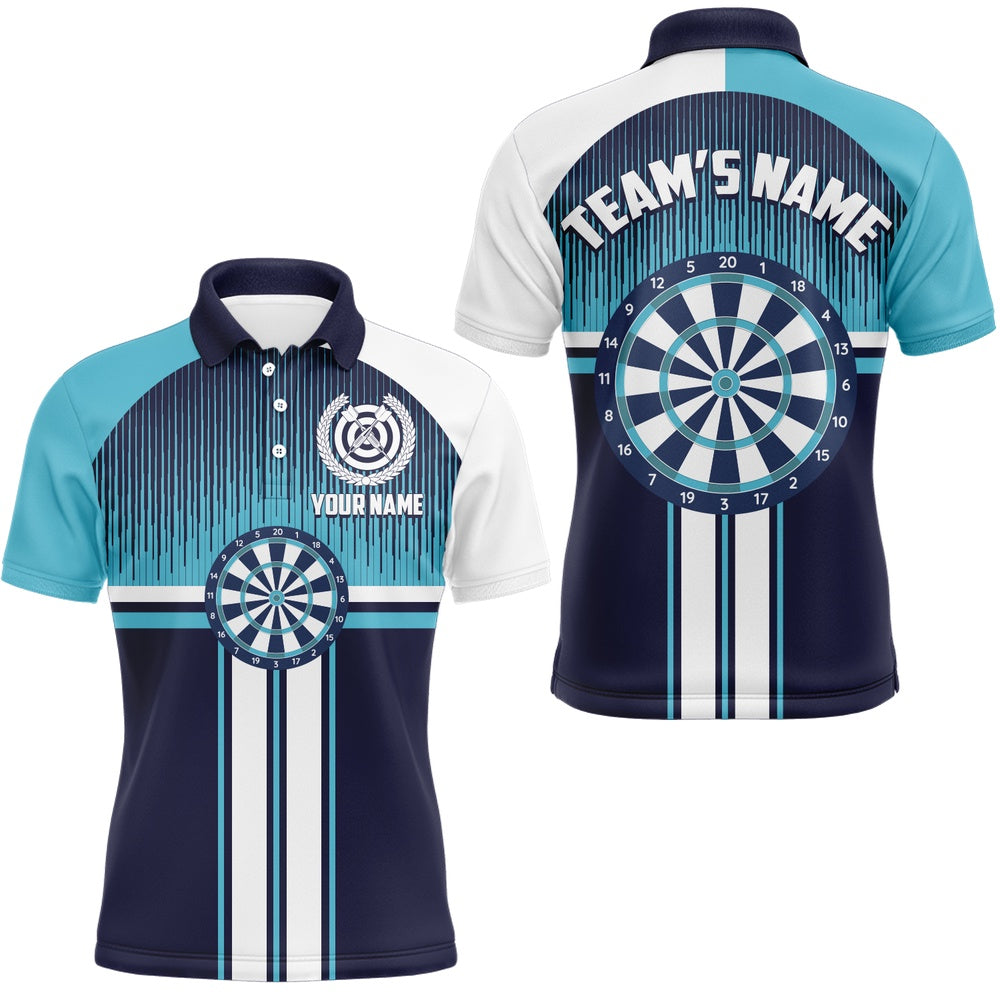 Customized Dart Board Sports Style White Blue Mens Polo Shirts Darts Polo For Men, Darts Team Polo Shirt