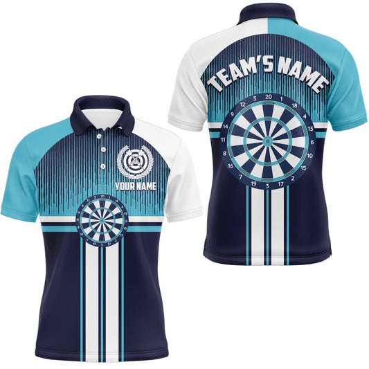 Customized Dart Board Sports Style White Blue Mens Polo Shirts Darts Polo For Men, Darts Team Polo Shirt