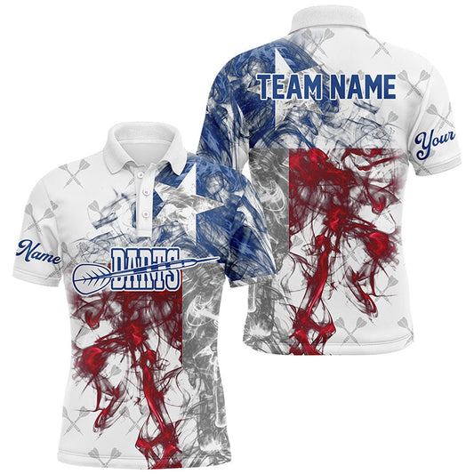 Customized Darts Pattern Grunge Texas Flag Smoke Men Darts Shirts Custom Patriotic Darts Polo, Darts Team Polo Shirt