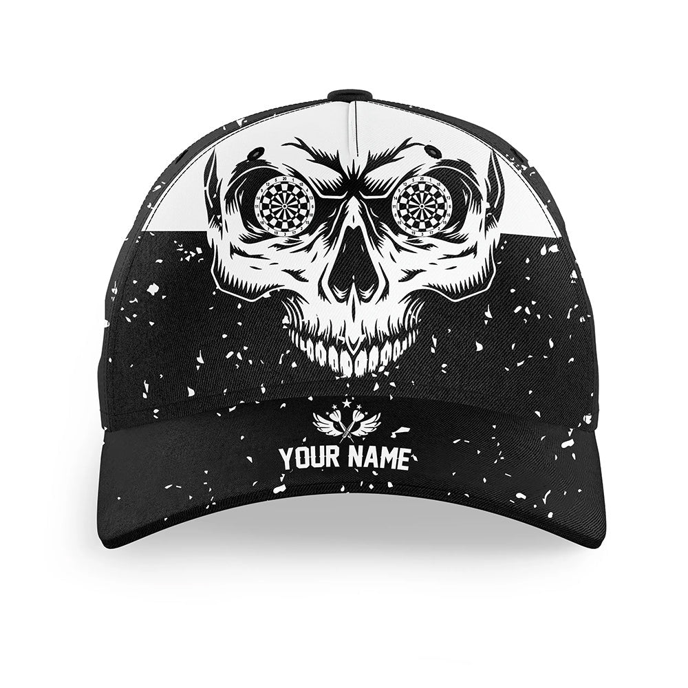 Customized Grunge Black White Darts Skull 3D Printed Darts Hat, Personalized Baseball Darts Caps, Darts Team Cap Hats