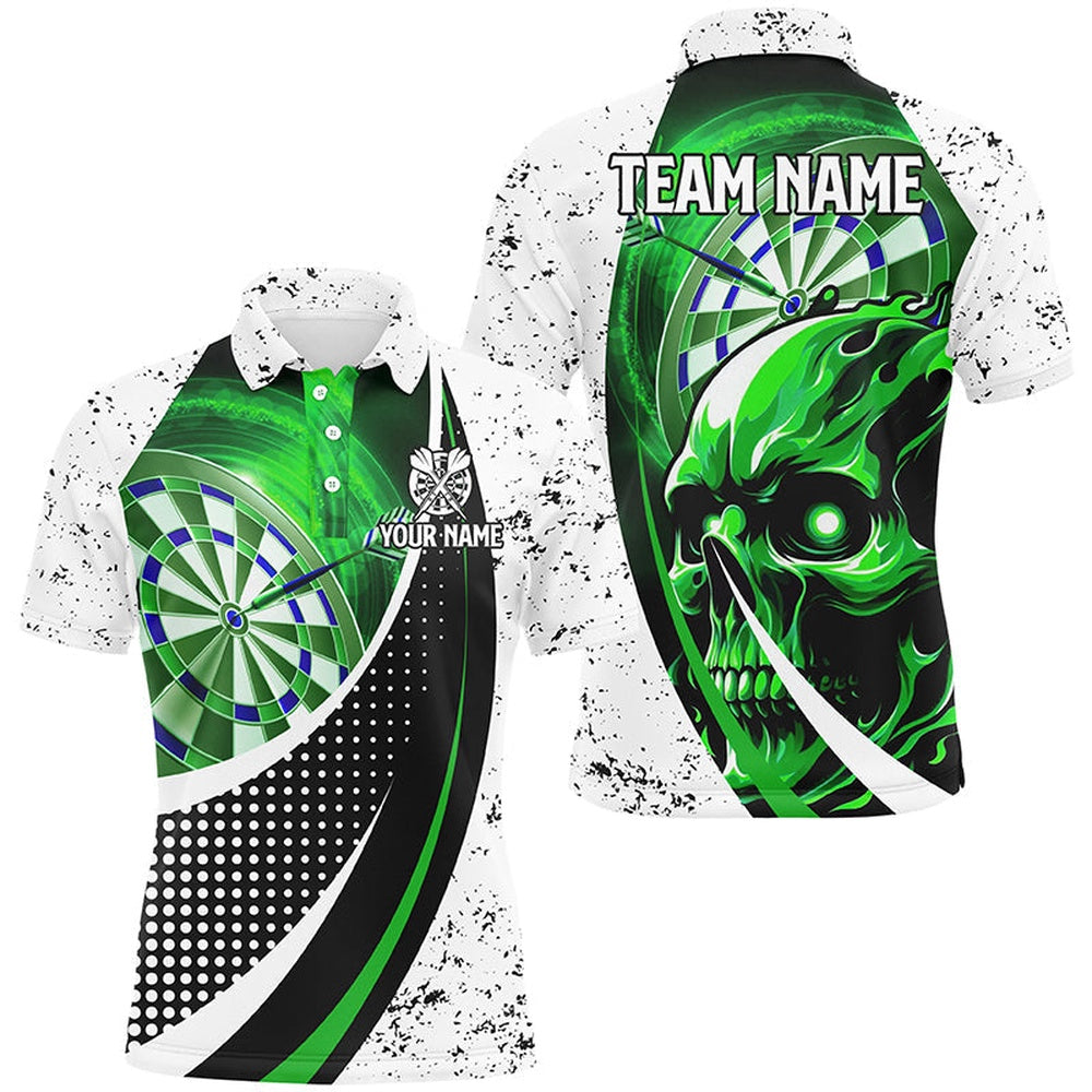 Customized Grunge Green Dartboard 3D Printed Skull Darts Shirts For Men, Team League Darts Polo, Darts Team Polo Shirt