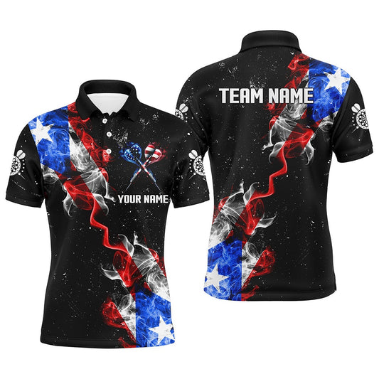 Customized Grunge US Flag Smoke Darts Polo Shirts, Patriotic Darts Polo For Men, Darts Team Polo Shirt