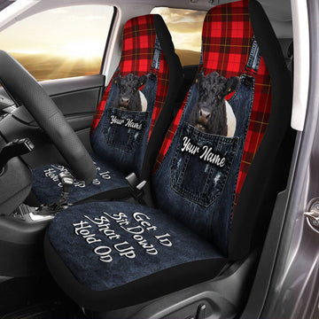 Customized Name Belted Galloway Jean Overalls Pattern Car Seat Cover, Car Seat Cover, Farm Car Seat Cover, Pet Seat Covers