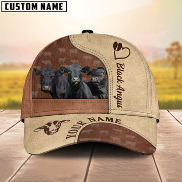 Customized Name Black Angus Happiness Brown Yellow Cap, Farmer Cap, Vintage Farmer Hat, Mens Farmer Hats, Cap For Farmers