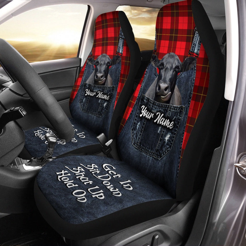 Customized Name Black Angus Jean Overalls Pattern Car Seat Cover, Car Seat Cover, Farm Car Seat Cover, Pet Seat Covers