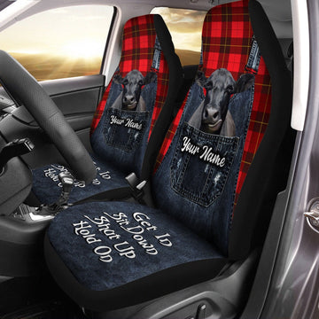 Customized Name Black Angus Jean Overalls Pattern Car Seat Cover, Car Seat Cover, Farm Car Seat Cover, Pet Seat Covers