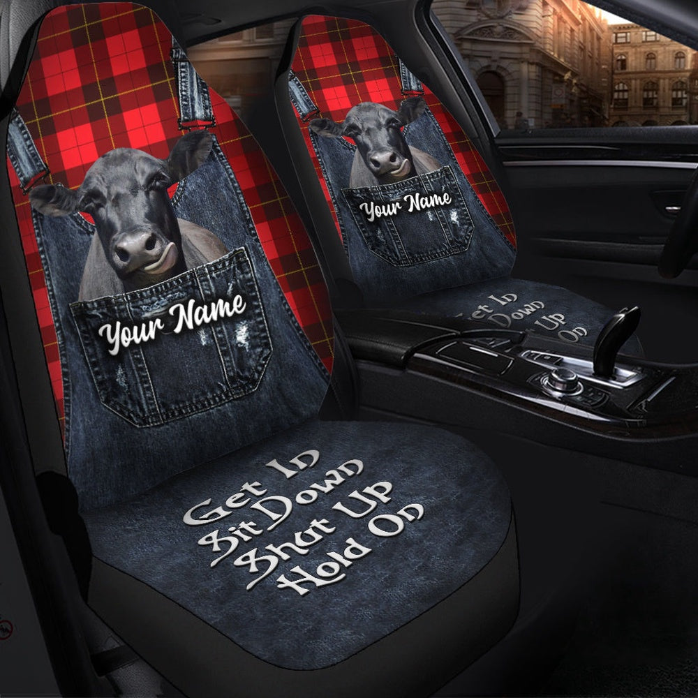 Customized Name Black Angus Jean Overalls Pattern Car Seat Cover, Car Seat Cover, Farm Car Seat Cover, Pet Seat Covers