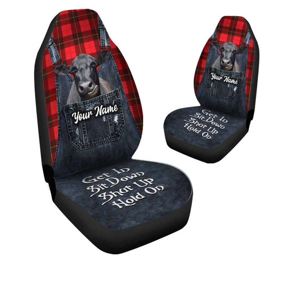 Customized Name Black Angus Jean Overalls Pattern Car Seat Cover, Car Seat Cover, Farm Car Seat Cover, Pet Seat Covers