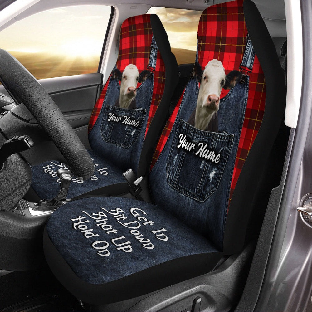 Customized Name Black Baldy Jean Overalls Pattern Car Seat Cover, Car Seat Cover, Farm Car Seat Cover, Pet Seat Covers