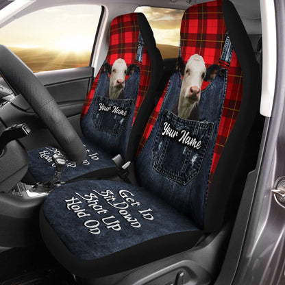 Customized Name Black Baldy Jean Overalls Pattern Car Seat Cover, Car Seat Cover, Farm Car Seat Cover, Pet Seat Covers