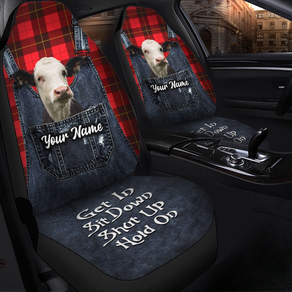 Customized Name Black Baldy Jean Overalls Pattern Car Seat Cover, Car Seat Cover, Farm Car Seat Cover, Pet Seat Covers