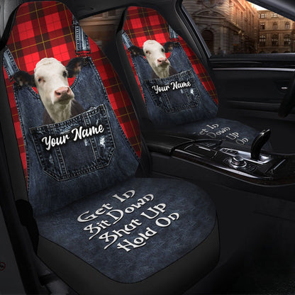 Customized Name Black Baldy Jean Overalls Pattern Car Seat Cover, Car Seat Cover, Farm Car Seat Cover, Pet Seat Covers