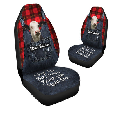 Customized Name Black Baldy Jean Overalls Pattern Car Seat Cover, Car Seat Cover, Farm Car Seat Cover, Pet Seat Covers
