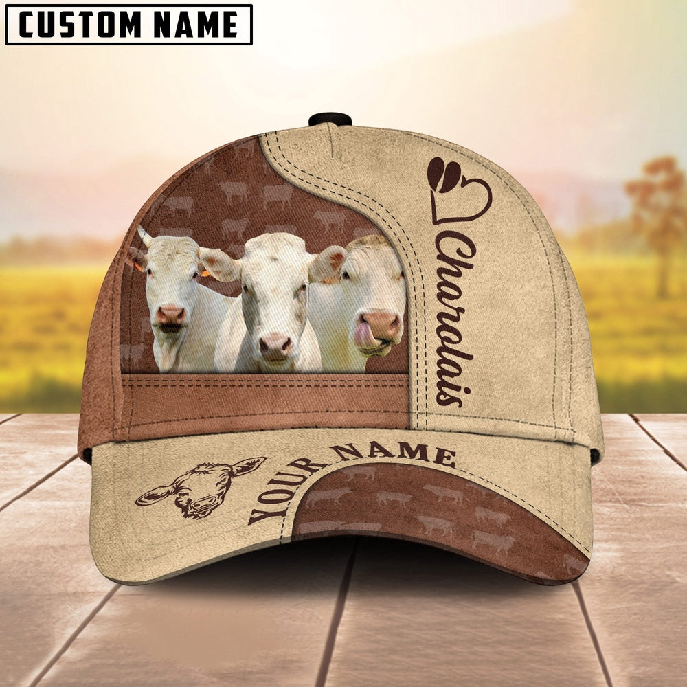 Customized Name Charolais Happiness Brown Yellow Cap, Farmer Cap, Vintage Farmer Hat, Mens Farmer Hats, Cap For Farmers